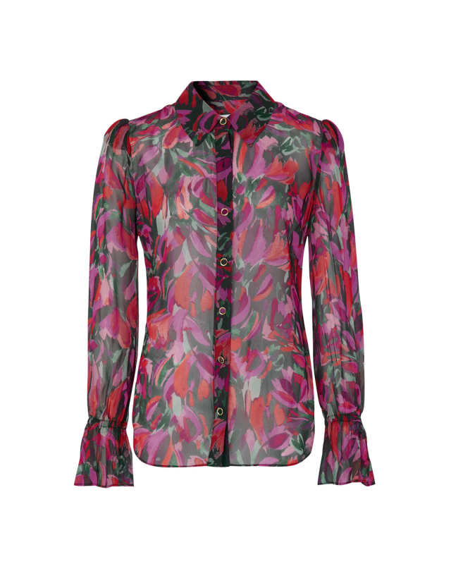 Lacey Floral-Print Button-Down Top